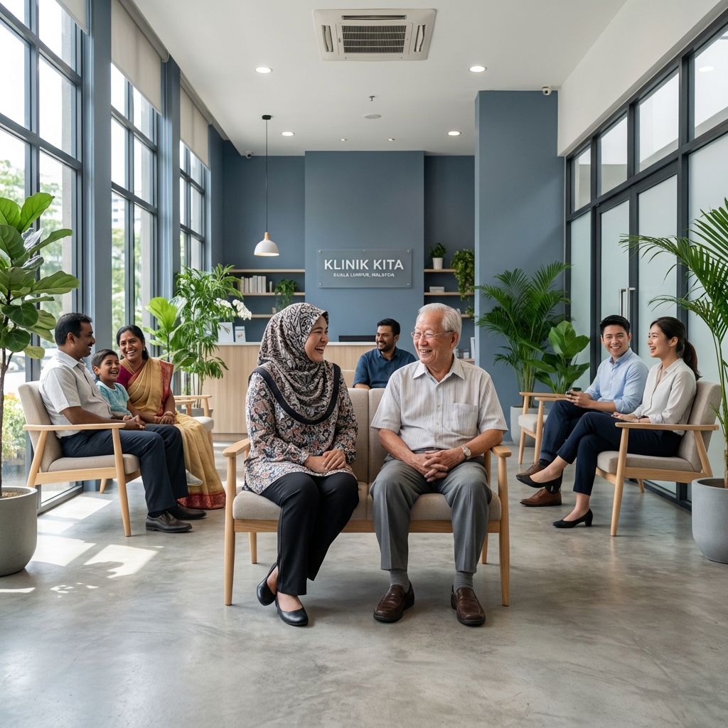 Modern diverse clinic waiting area
